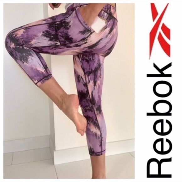 NWT REEBOK HIGH RISE DEWBERRY SKINNY CAPRI LEGGINGS Activewear large womens yoga - Picture 2 of 5